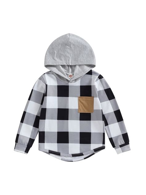 Kids Boys Hoodies Plaid Pocket Long Sleeve Hooded Sweatshirts - Walmart.com