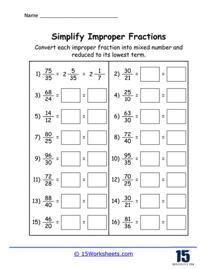 Simplifying Improper Fractions Worksheets 15 Worksheets