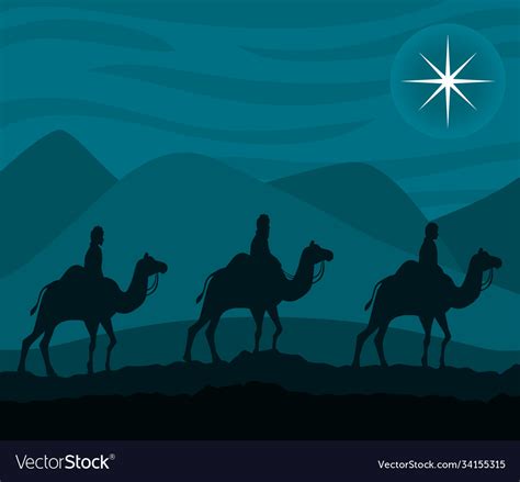 Merry Christmas Nativity Three Wise Men On Camels Vector Image