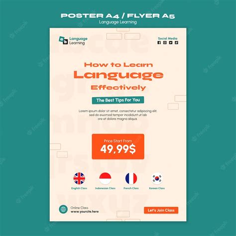 Premium Psd Flat Design Language Learning Template