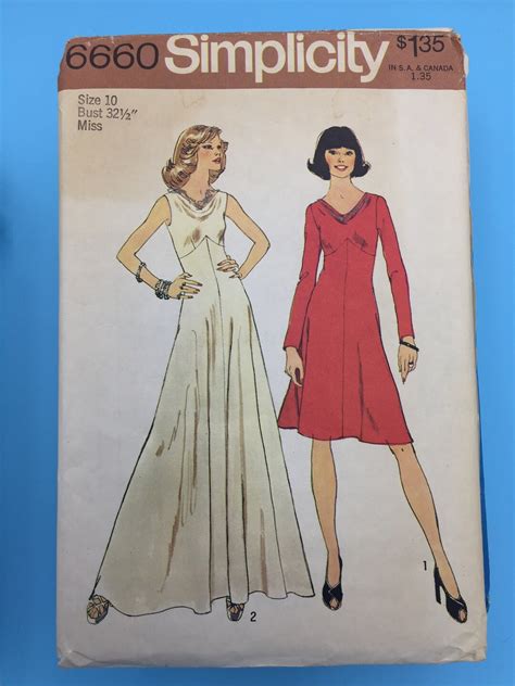 6660 Vintage 1974 Simplicity Sewing Pattern Misses Dress In Two Lengths