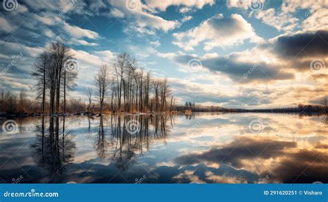 Cloud Reflections On The Windows Of A Farmhouse With Barn Additions