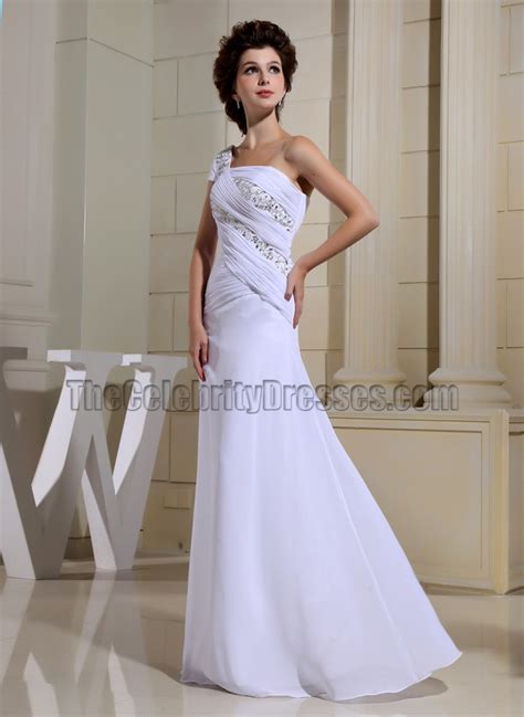 Elegant White One Shoulder Beaded Prom Dress Formal Dresses