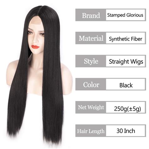 Stamped Glorious Black Wig Long Straight Middle Part Wigs For Women