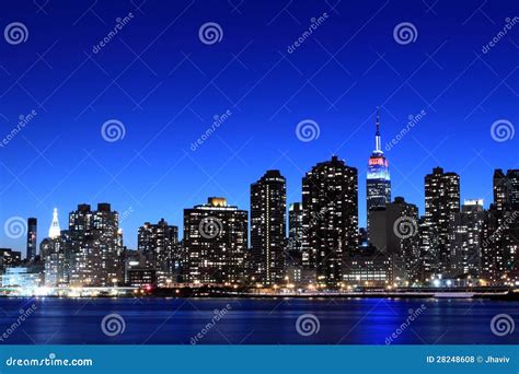 Manhattan Skyline at Night, New York City Stock Photo - Image of ...