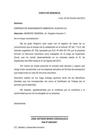 Carta De Renuncia Pdf