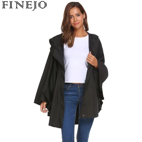 Finejo Autumn Jacket Women Batwing Sleeve Hooded Cloak Raincoat Outwear Loose Coat Fashion