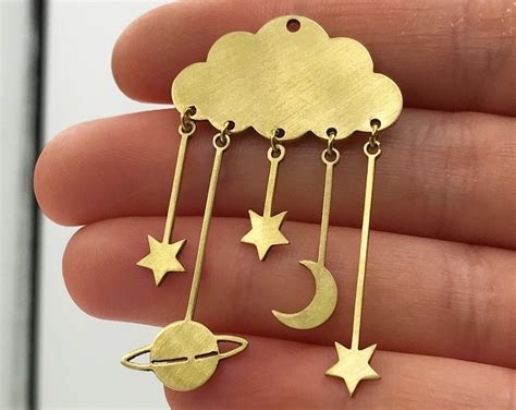 Pcs Raw Brass Crescent Moon And Stars Earring Charm Pendant Etsy