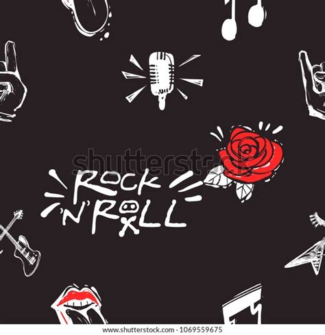 Rock Roll Seamless Pattern Rocknroll Signs Stock Vector Royalty Free 1069559675 Shutterstock