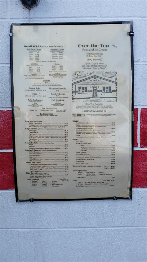 Menu At Over The Top Restaurant Dubois