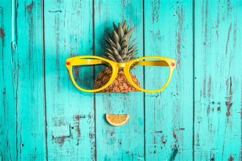 Pineapple with sunglasses stock photo. Image of green - 109927708