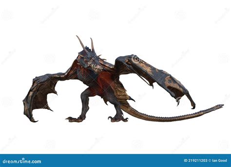 Wyvern Or Dragon Fantasy Creature Standing And Staring With Wings