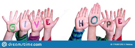 Children Hands Building Word Give Hope Isolated Background Stock Photo