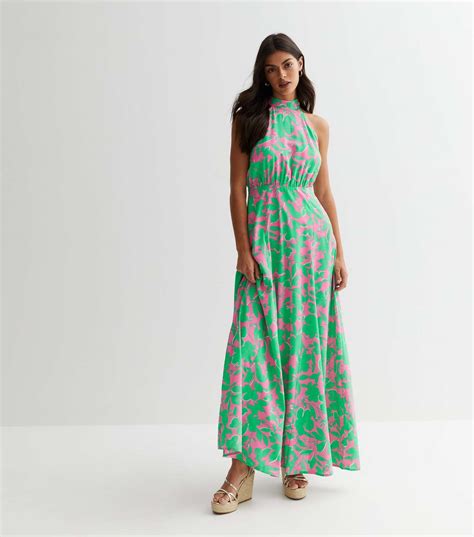 Gini London Green Floral Halter Maxi Dress New Look