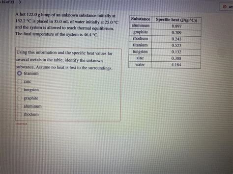 Solved Of Alt A Hot G Lump Of An Unknown Chegg