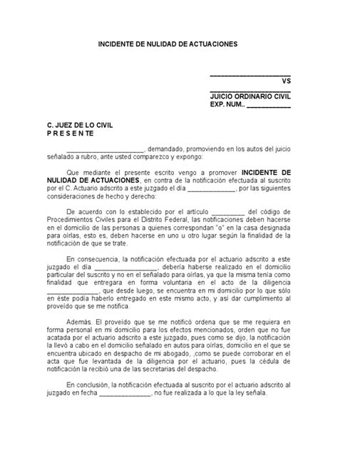 Incidente De Nulidad De Actuaciones Ciudadanía Demanda Judicial