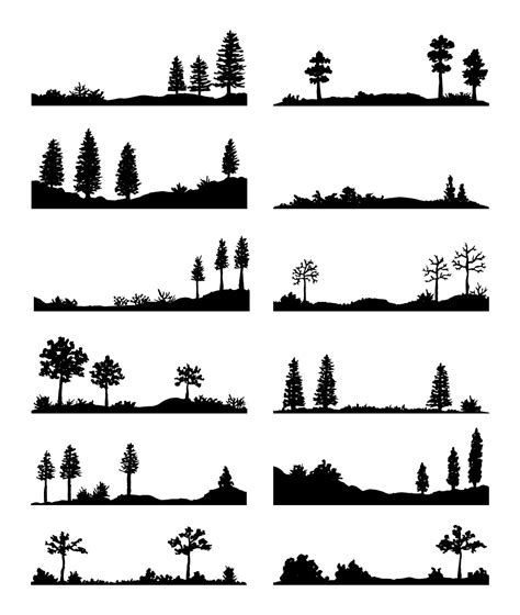 Set of hand painted forest landscape silhouettes. 14325292 Vector Art ...