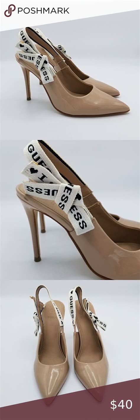 Guess Baji Slingback Stiletto Heels 7 Nude Patent Logo Stiletto Heels Heels Slingback