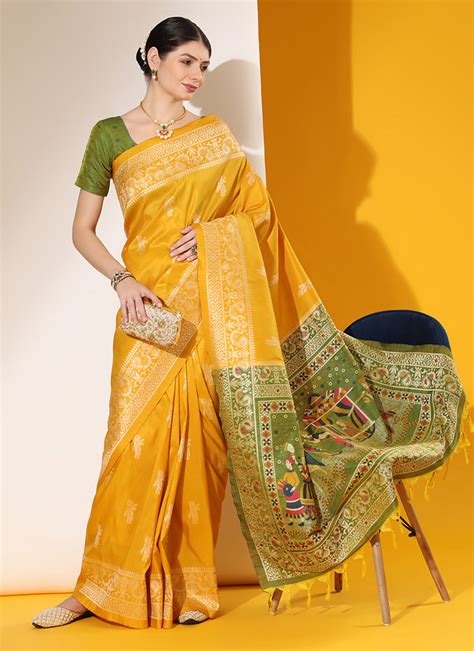 Mustard Art Silk Handloom Sarees Sasvw620