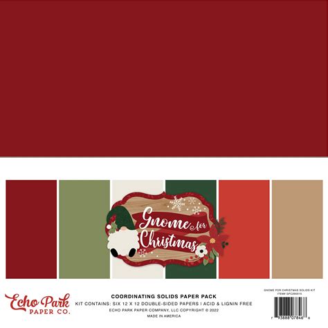 Echo Park Double Sided Solid Cardstock 12x12 6pkg Gnome For Christmas