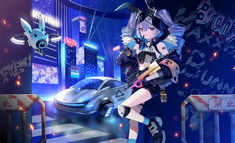 animal ears bike shorts bronya zaychik building bunny ears bunnygirl car city graffiti gray hair ...