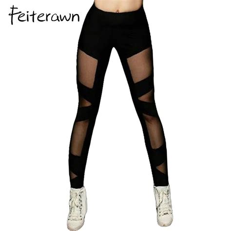 Feiterawn 2018 Sexy New Leggings Gothic Insert Mesh Design Trousers Pants Black Sexy Cross Mesh