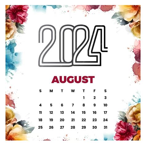 Premium Vector Vector August Floral Calendar 2024