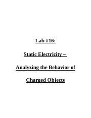 10th Physics Lab 16 Docx Lab 16 Static Electricity Analyzing The