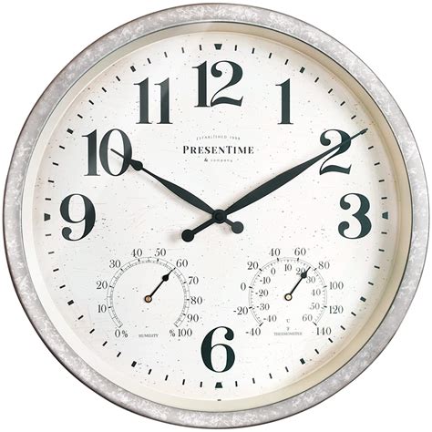 Presentime Co Farmhouse In Outdoor Clock With Thermometer