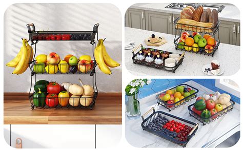 ANTOPY 3 Tier Fruit Basket With 2 Banana Hangers Countertop Vegetable