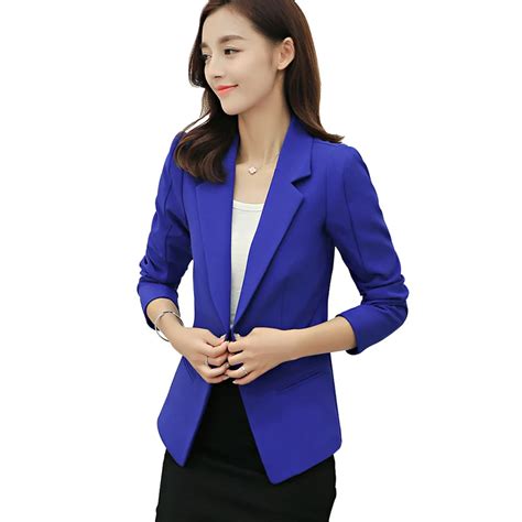 Notched Wear Female Suits Blazer Casual Slim Long Sleeve Single Button