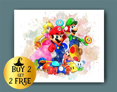 Super Mario Bros Poster Nintendo Watercolor Art Game Room Etsy