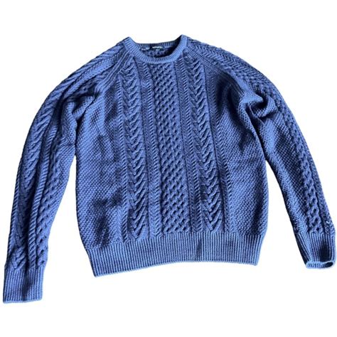 Suitsupply Sweaters Suitsupply Merino Wool Cable Knit Denim Blue