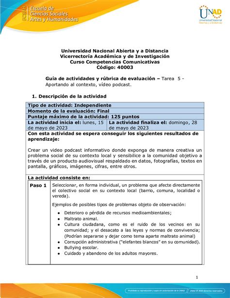 Calam O Gu A De Actividades Y R Brica De Evaluaci N Unidad Tarea