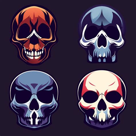 Conjunto gráfico vectorial de cuatro calaveras ilustradas Vector Premium