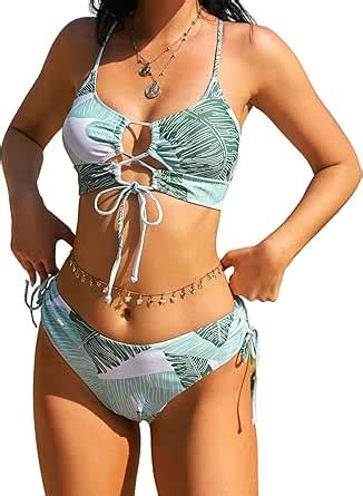 Amazon ZAFUL Bikini Set For Women Two Piece Swimsuits High Waisted Cut Out Tie Front Cheeky