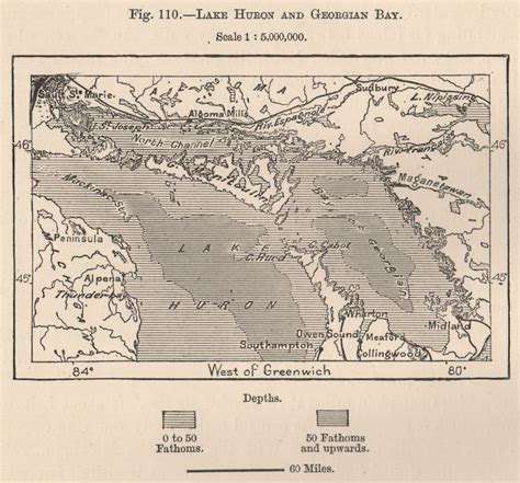 Lake Huron And Georgian Bay Canada Old Antique Vintage Map Plan Chart