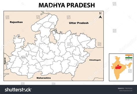 Madhya Pradesh Map Political Administrative Map Stock Vector Royalty