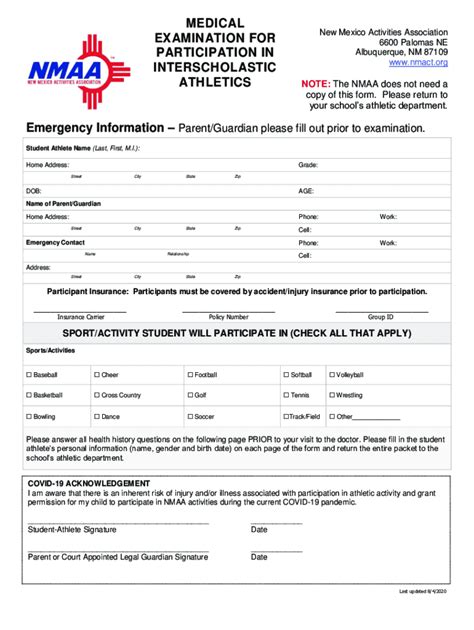 Fillable Online MEDICAL EXAMINATION FOR PARTICIPATION IN