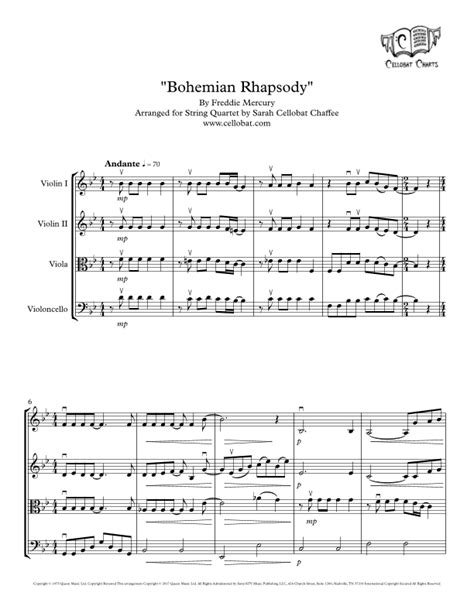 Bohemian Rhapsody Sheet Music Queen String Quartet