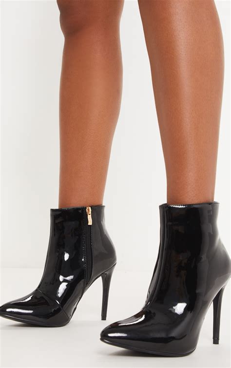 Black Patent Point Heel Ankle Boot Shoes Prettylittlething Ie