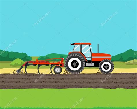 Tractor Arando Un Campo Para Plantar Cultivos Agricultura Ilustración