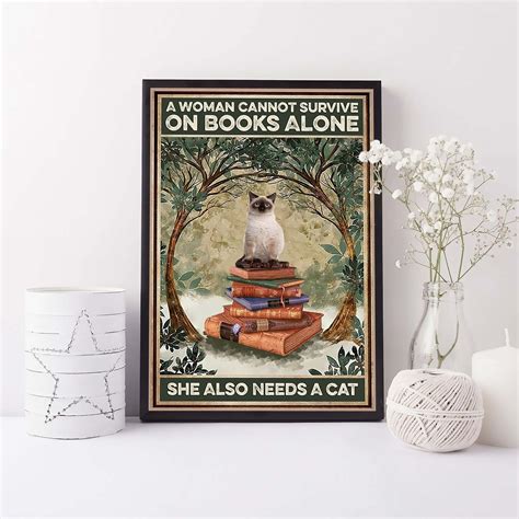 Vintage Ragdoll Cat Art Print A Woman Cannot Survive On Books Alone