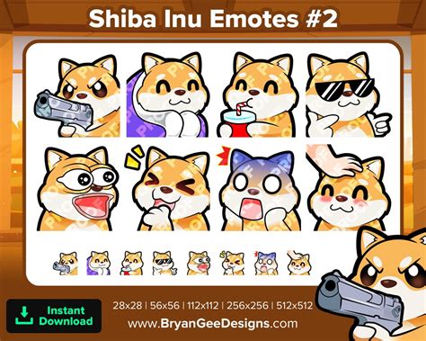 Shiba Inu Twitch Emotes Gun Cozy Sip Cool Pog Lul Scared Head Pat For