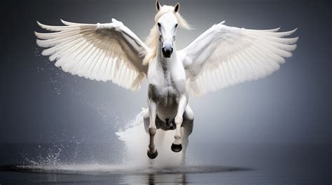Free Picture Beautiful White Pegasus With Wings Running In Water