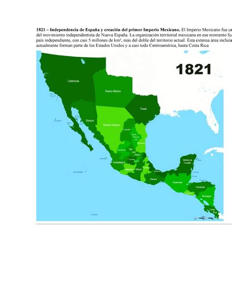 Cambios Territoiales 1821 Independencia De España Y Creación Del Primer Imperio Mexicano El