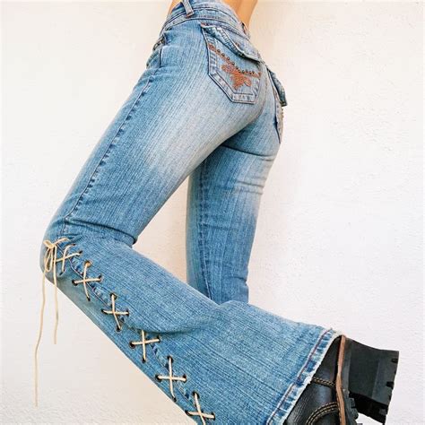 Early 2000s Lace Up Flare Jeans In 2021 Flare Jeans Y2k Low Rise