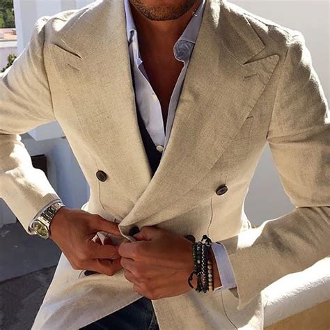 2018 New Design Ivory Cream Linen Double Breasted Men Suit Tuxedo Slim Fit Blazer Formal Casual