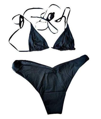 We Wore What Black Bikini Set Delilah Bottom Cooper Wrap Tie Strappy Top Large New New