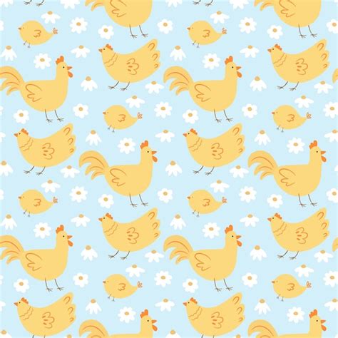 Premium Vector Seamless Pattern With Flower And Hens And Roosters